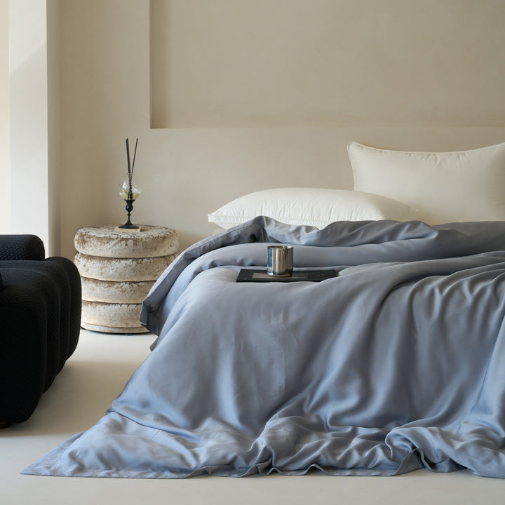 Silk-Blend Lightweight Cooling Satin Duvet Cover and Pillowcase Set