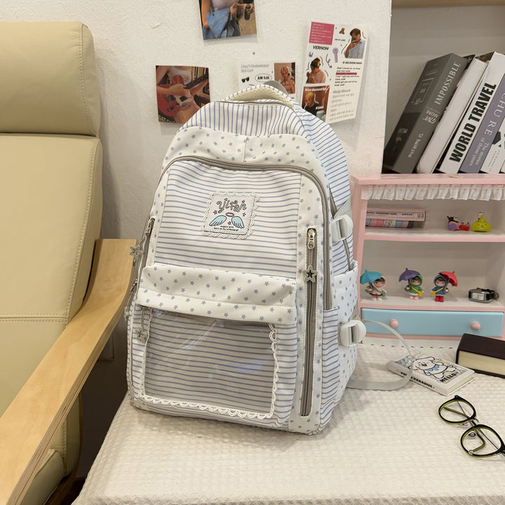 Trendy Striped School Backpack Bowlift