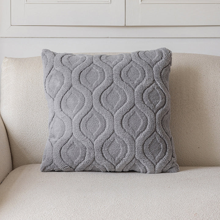 Plush Textured Lumbar Throw Pillow Cover with Embossed Wave Chenille Pattern