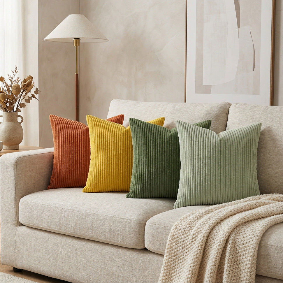 Plush Vertical Corduroy Ribbed Square Throw Pillow Cover