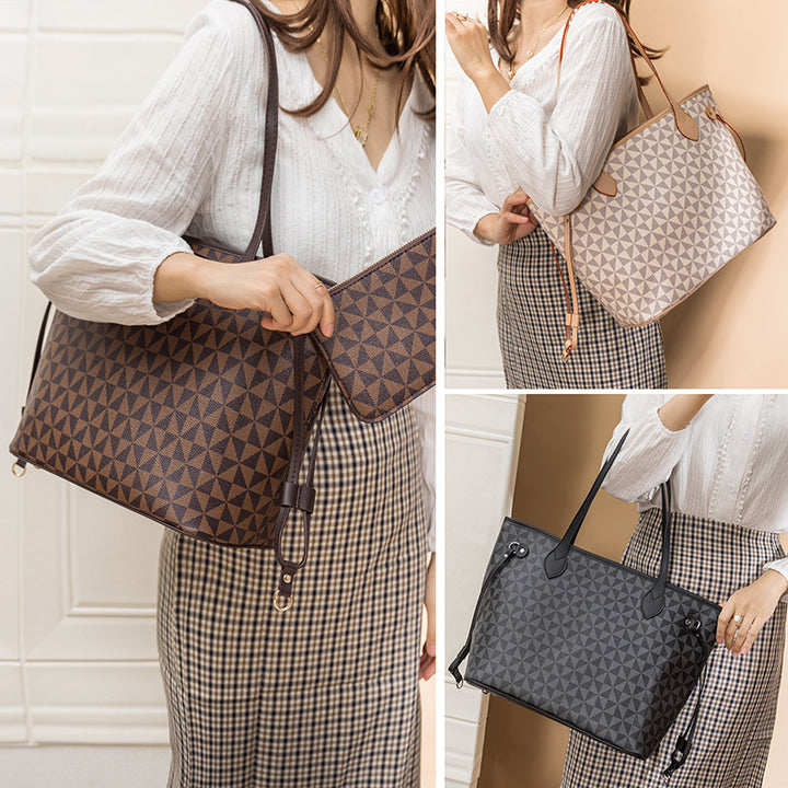Geometric Patterned Tote Bag with Detachable Pouch