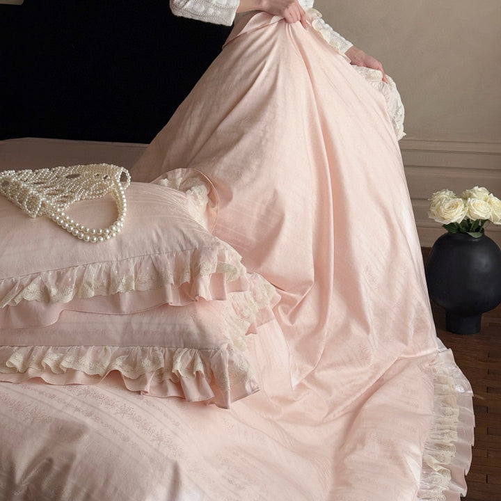 Ruffled Jacquard Duvet Cover Set with Pillow Shams