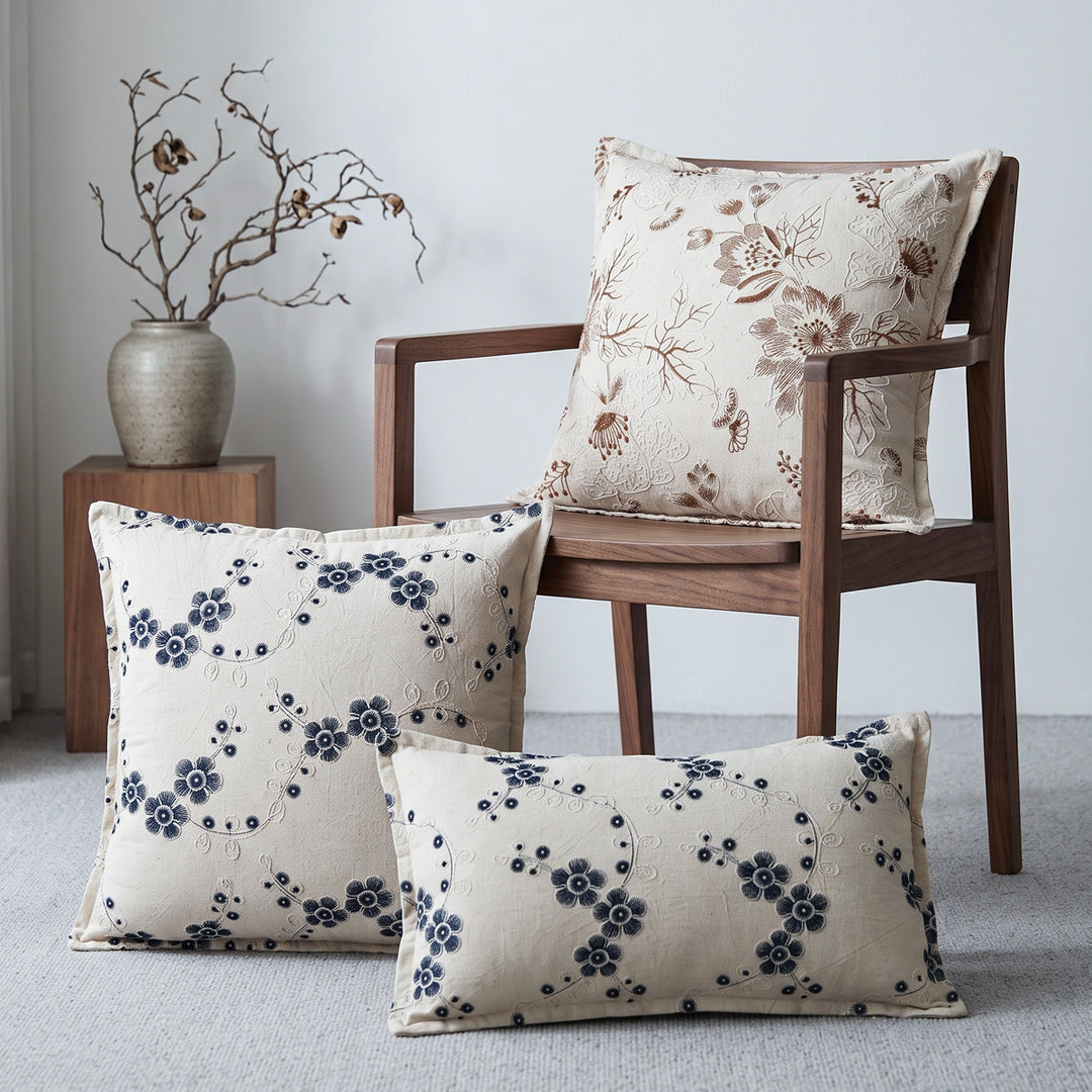 Decorative cushion with floral embroidery design