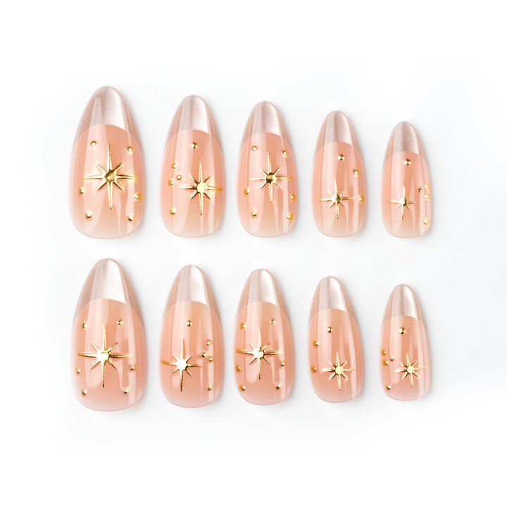 Decorative Press-On Nail Set with Star Accents