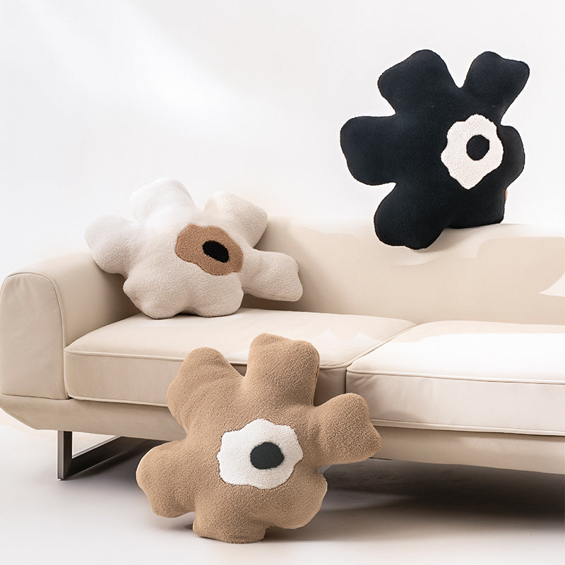 Cozy Decorative Plush Pillow in Organic Flower Shape with Tufted Center Bowlift