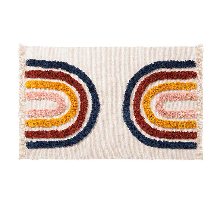 decorative woven bathroom runner with botanical jacquard pattern and fringes Bowlift