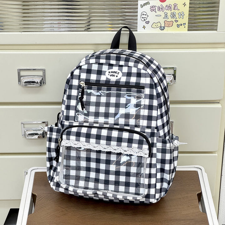 Transparent Front Pocket Checkered Backpack Bowlift