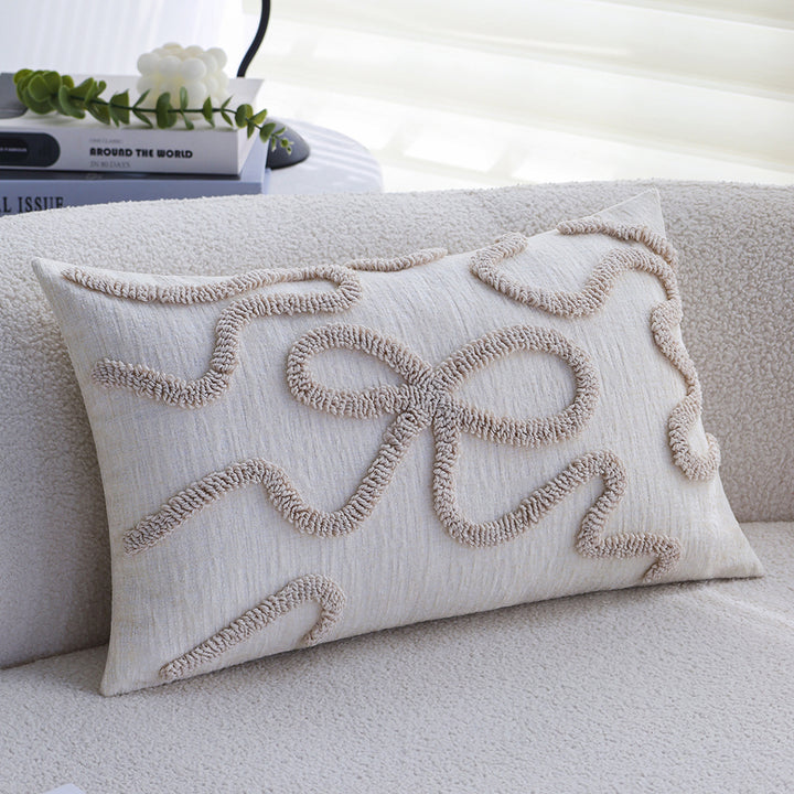 Rectangular decorative cushion cover with curved tufting and structured cotton-linen blend Bowlift