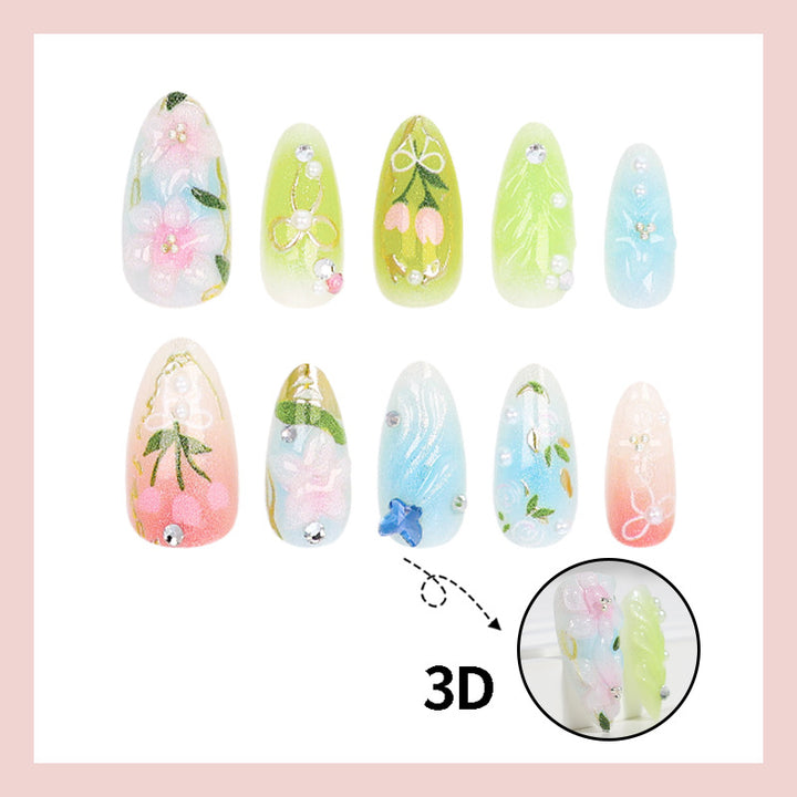 Artificial nail set with elegant, handcrafted flower patterns Bowlift