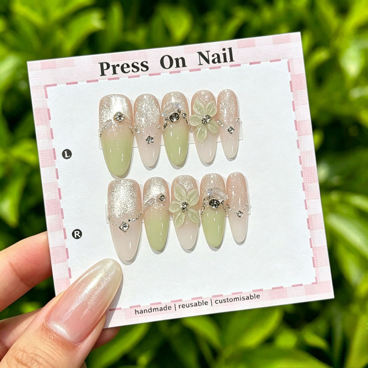 Artistic Press-On Nail Set with Tropical and Floral Accents