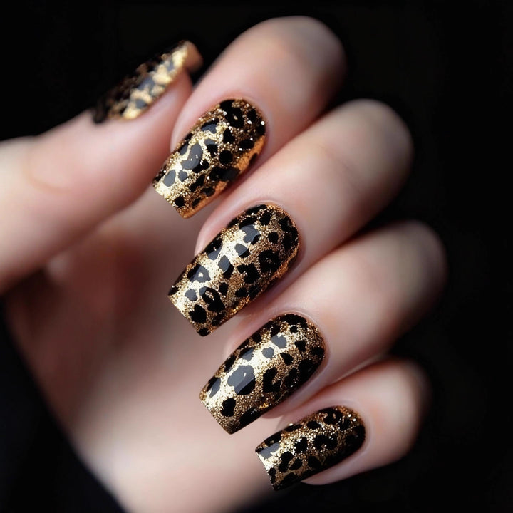Glamorous artificial nail set with leopard pattern Bowlift