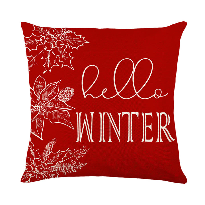Festive Decorative Throw Pillow Cover with Holiday Script and Botanical Illustration