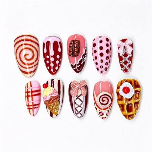 Creative Dessert-Inspired Press-On Nail Art Set