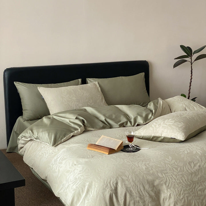Luxury Jacquard Cotton Duvet Cover Set with Satin Pillowcases