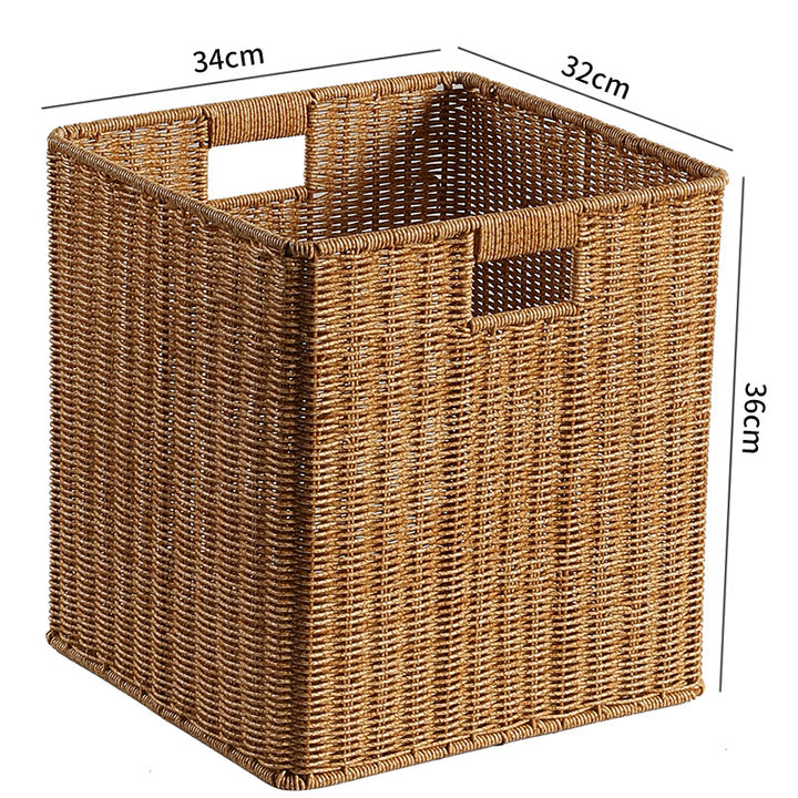 Handwoven Rectangular Storage Basket with Cutout Handles Rectangular Woven Design