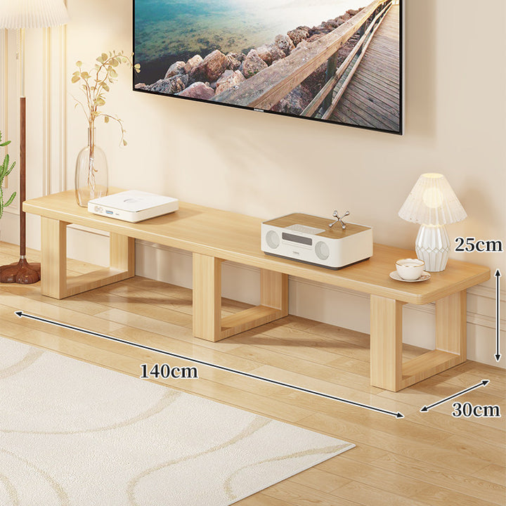 Low Solid Wood TV Media Console Bench with Open Rectangular Legs