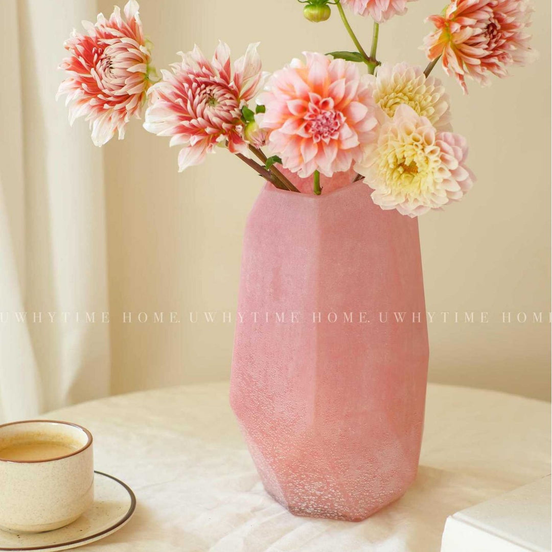 Geometric Matte Ceramic Tall Table Vase with Faceted Base Bowlift