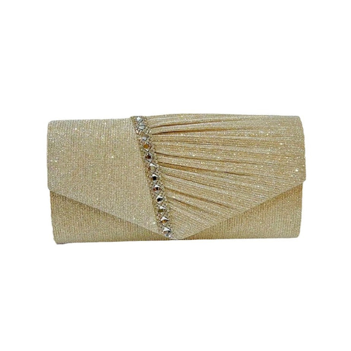 Pleated Evening Clutch Bag with Crystal Accent