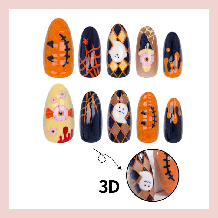 Artificial nail set with Halloween motifs and festive designs Bowlift