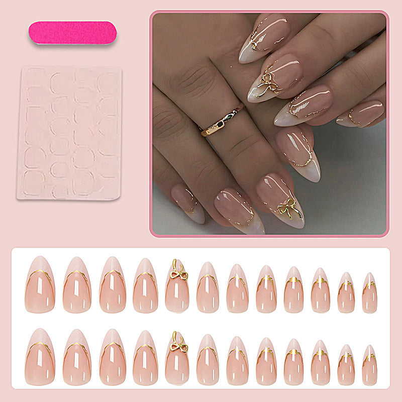 Acrylic Nail Set with Elegant Bows and Glamorous Accent Bowlift