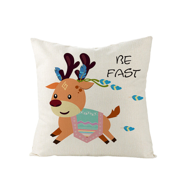 Decorative Throw Pillow Cover with Printed Giraffe Boho Nursery Design