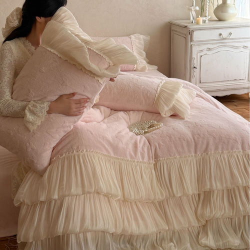 Tiered Pleated Ruffle Duvet Cover Set