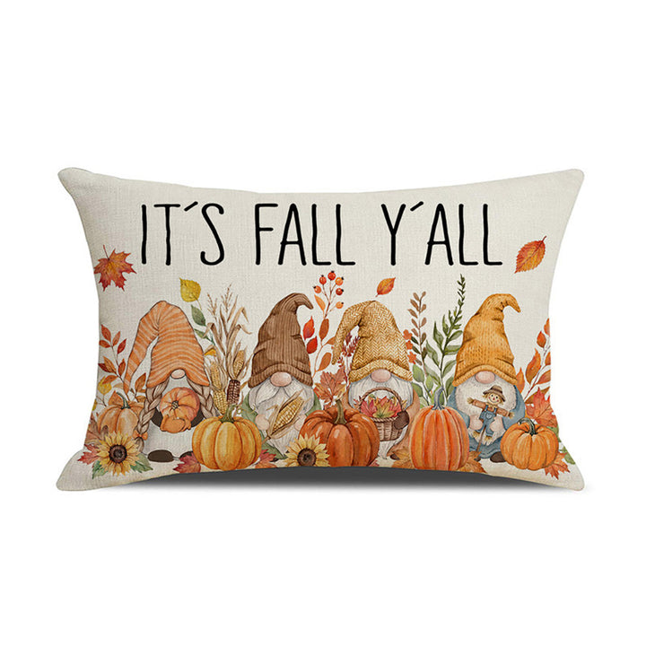 Rectangular Autumn Gnome Pumpkin Linen-Blend Lumbar Pillow Cover
