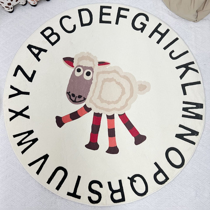 Round Educational Baby Play Rug with Alphabet Border and Bear Illustration