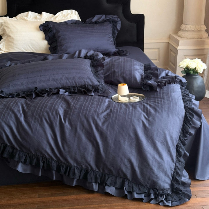 Ruffled Jacquard Duvet Cover Set with Pillow Shams