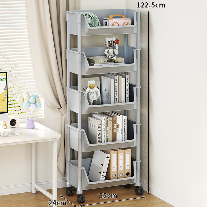 Compact Tiered Rolling Plastic Storage Cart with Swivel Casters and Front File Access