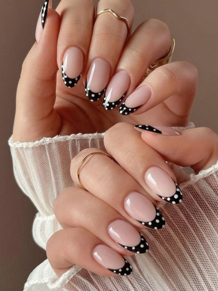 Artificial nail set with circular dots and modern tips Bowlift