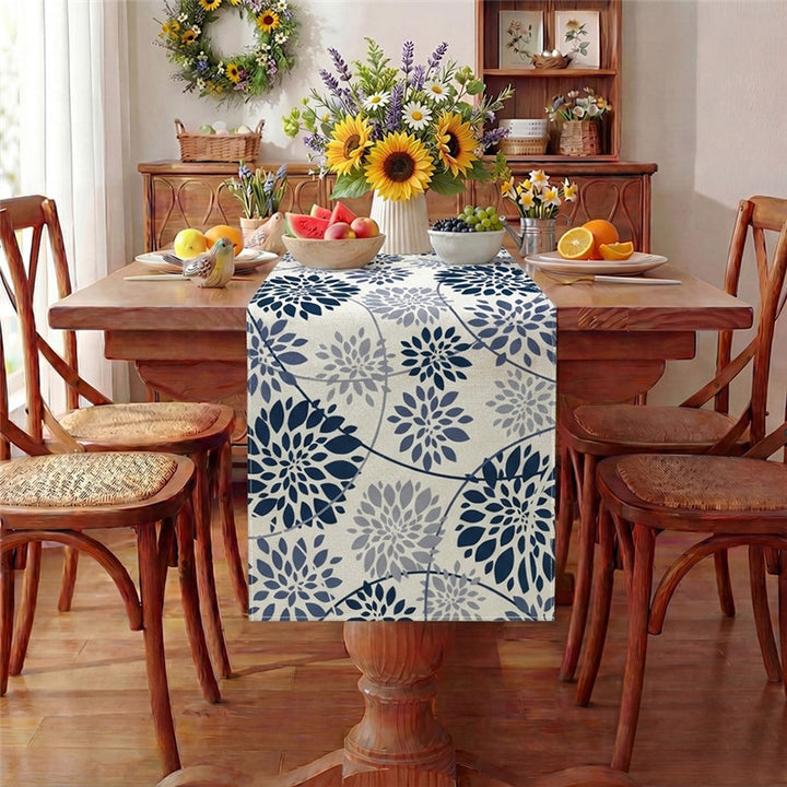 Decorative Cotton-Linen Floral Table Runner with Durable Stain-Resistant Weave