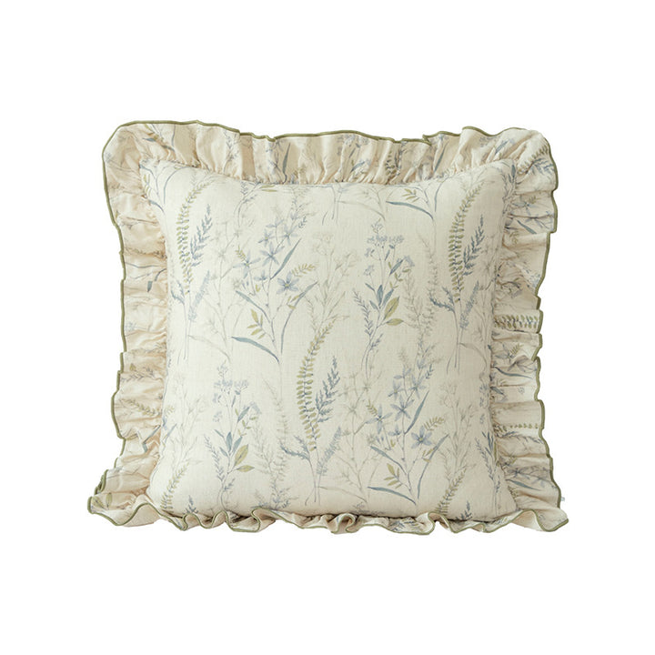 Decorative cushion with ruffles and botanical linen pattern Bowlift