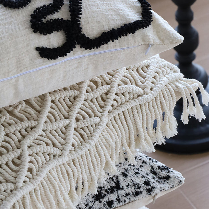 Macramé Decorative Cushion with Fringes and Hand-Knotted Structure Pattern Bowlift