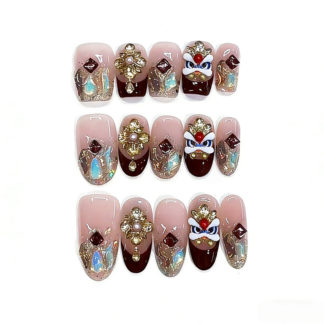 Decorative Press-On Nail Art Set with 3D Embellishments Bowlift