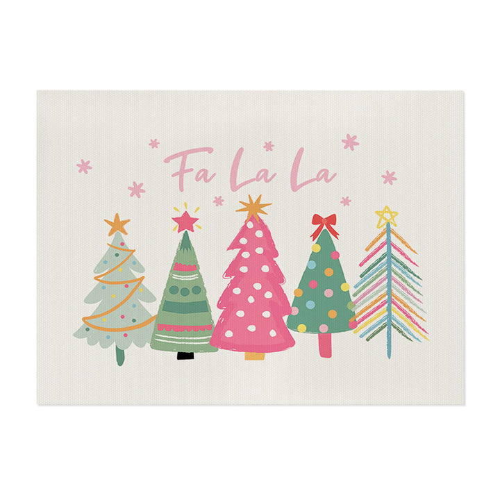 Festive Cotton-Linen Holiday Wall Art Panel with Hand-Drawn Christmas Trees and 'Fa La La' Script