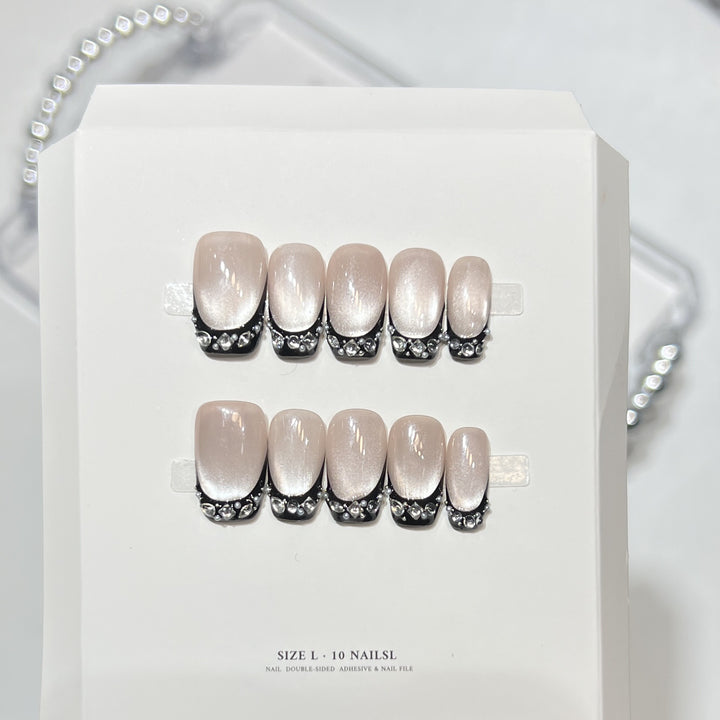 Glamorous Rhinestone-Accented Press-On Nail Art