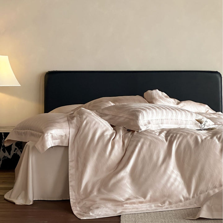Silky Sateen Jacquard Duvet Cover Bedding Set with Envelope Pillow Shams