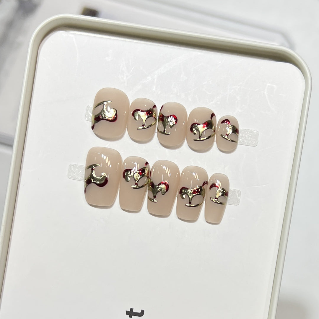 Artistic Press-On Nail Set with Heart Designs
