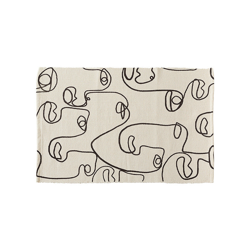 Woven cotton tabletop set with abstract line art Bowlift