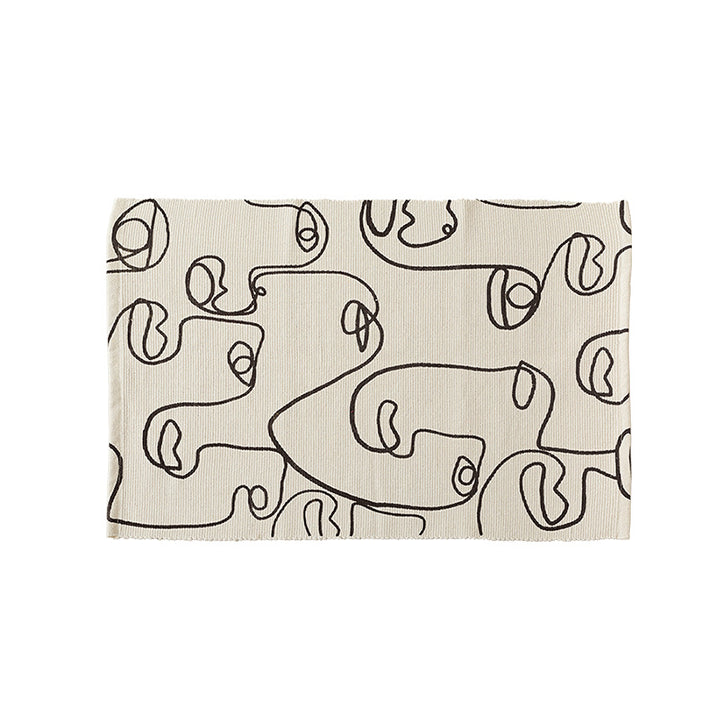 Woven cotton tabletop set with abstract line art Bowlift