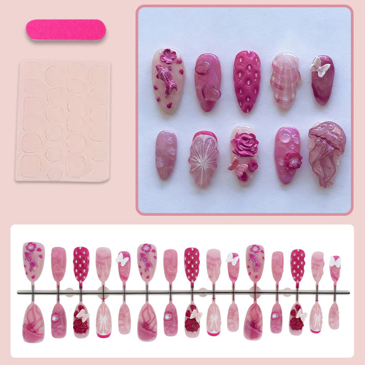 Artificial Nail Set with Floral and Maritime Designs Bowlift