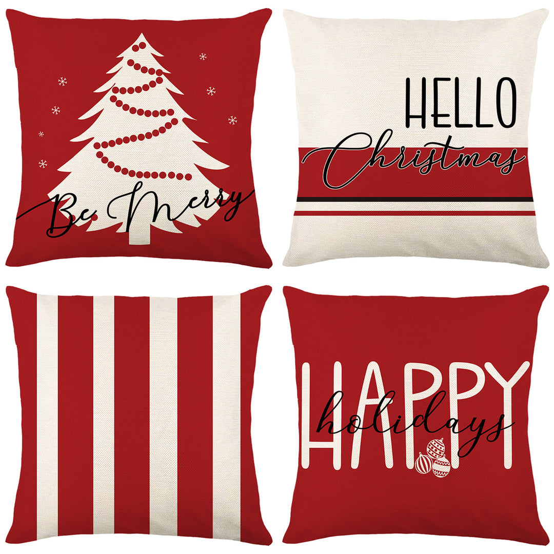 Christmas Throw Pillow Cover with Festive Tree Print and Script Accent