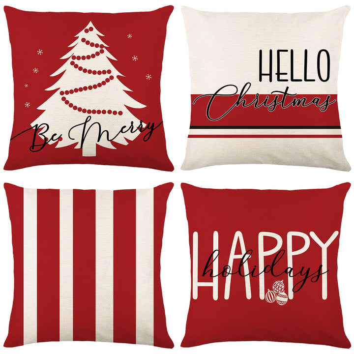 Christmas Throw Pillow Cover with Festive Tree Print and Script Accent