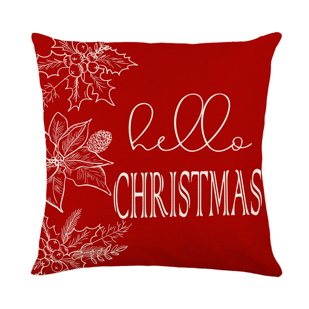 Festive Decorative Throw Pillow Cover with Holiday Script and Botanical Illustration
