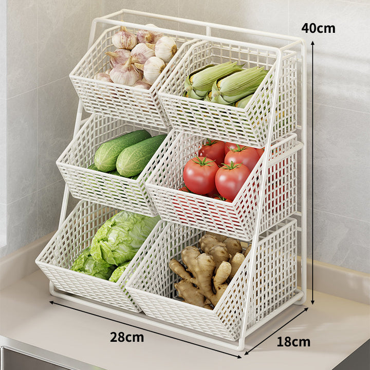 Six-Basket Tiered Mesh Countertop Produce Organizer