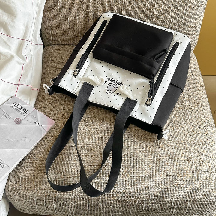 Stylish Dot-Printed Backpack with Decorative Accents Bowlift