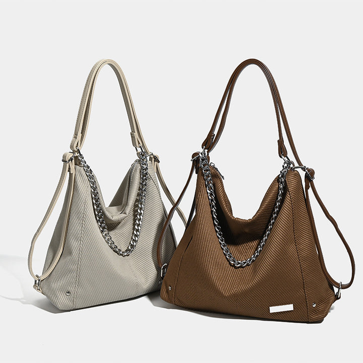 Textured Slouchy Hobo Bag with Chain Accents