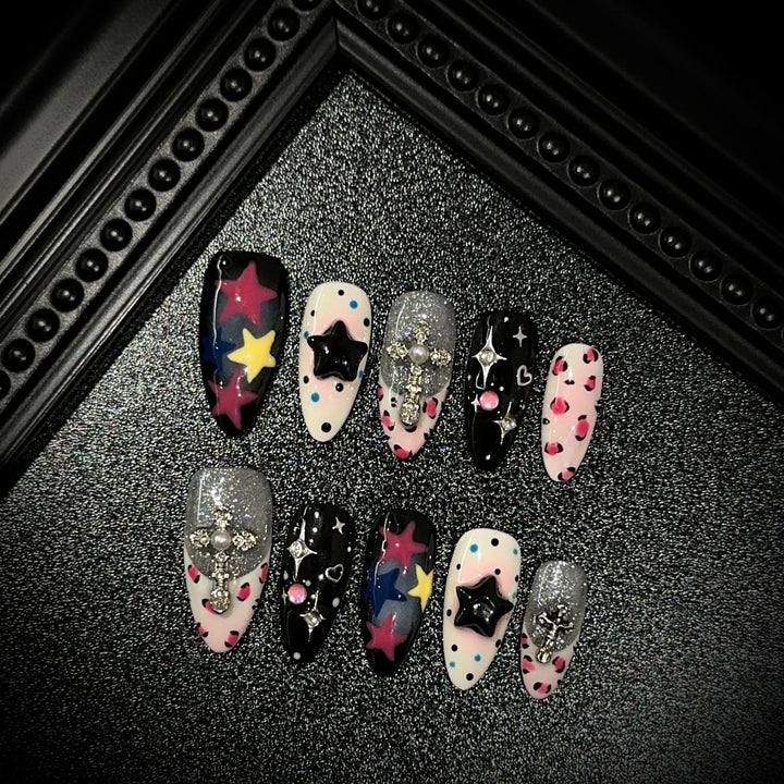 Artistic Star-Themed Press-On Nail Set