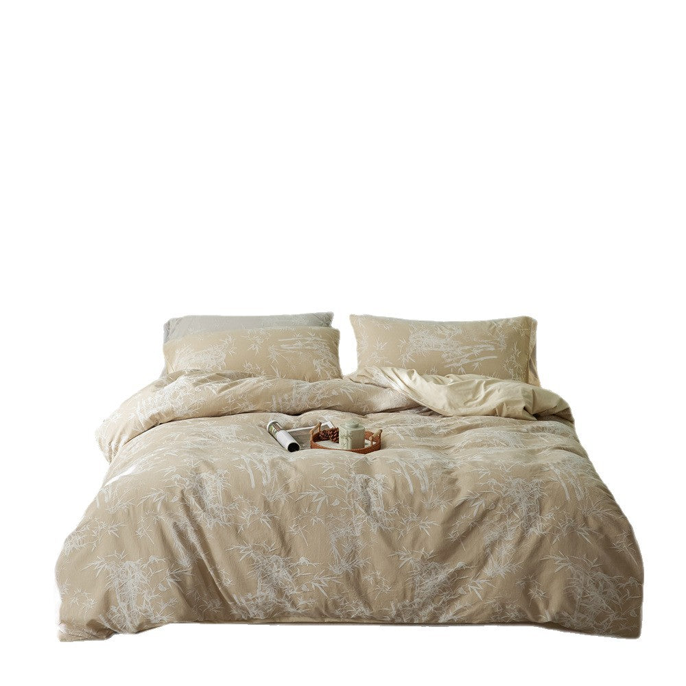 Luxurious cotton satin bedding set with discreet bamboo print and reversible feature